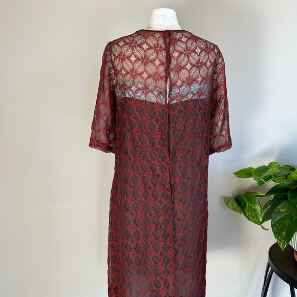 Vintage 1960s Leslie Pomer Rust Lace Shift Dress - Picture 3 of 5